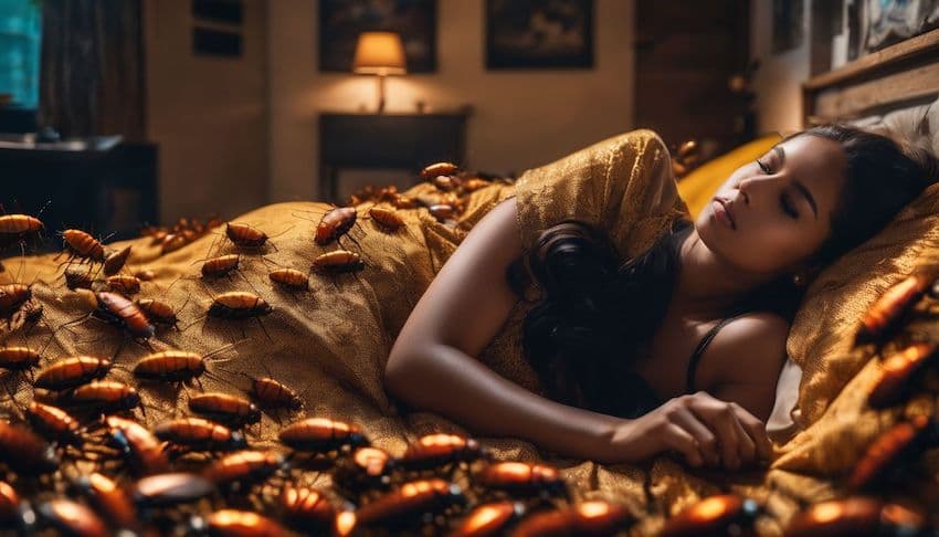 cafards grimpant dans le lit