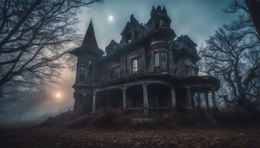 un manoir abandonné et hanté sous la lumière de la lune