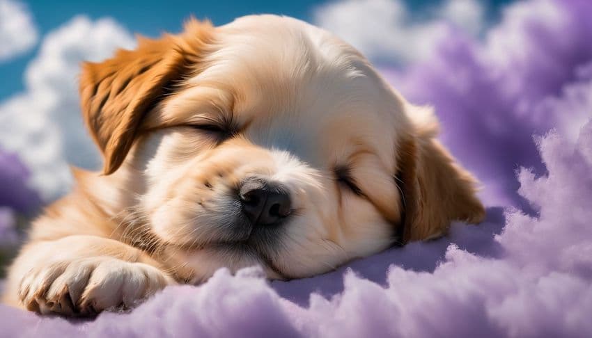 un chiot rêvant sur une couverture