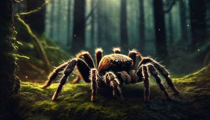 une mygale velue dans une forêt